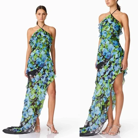 Brand New- Elliatt Briony Asymmetrical Maxi Dress in Black Floral 🦋 Dresses